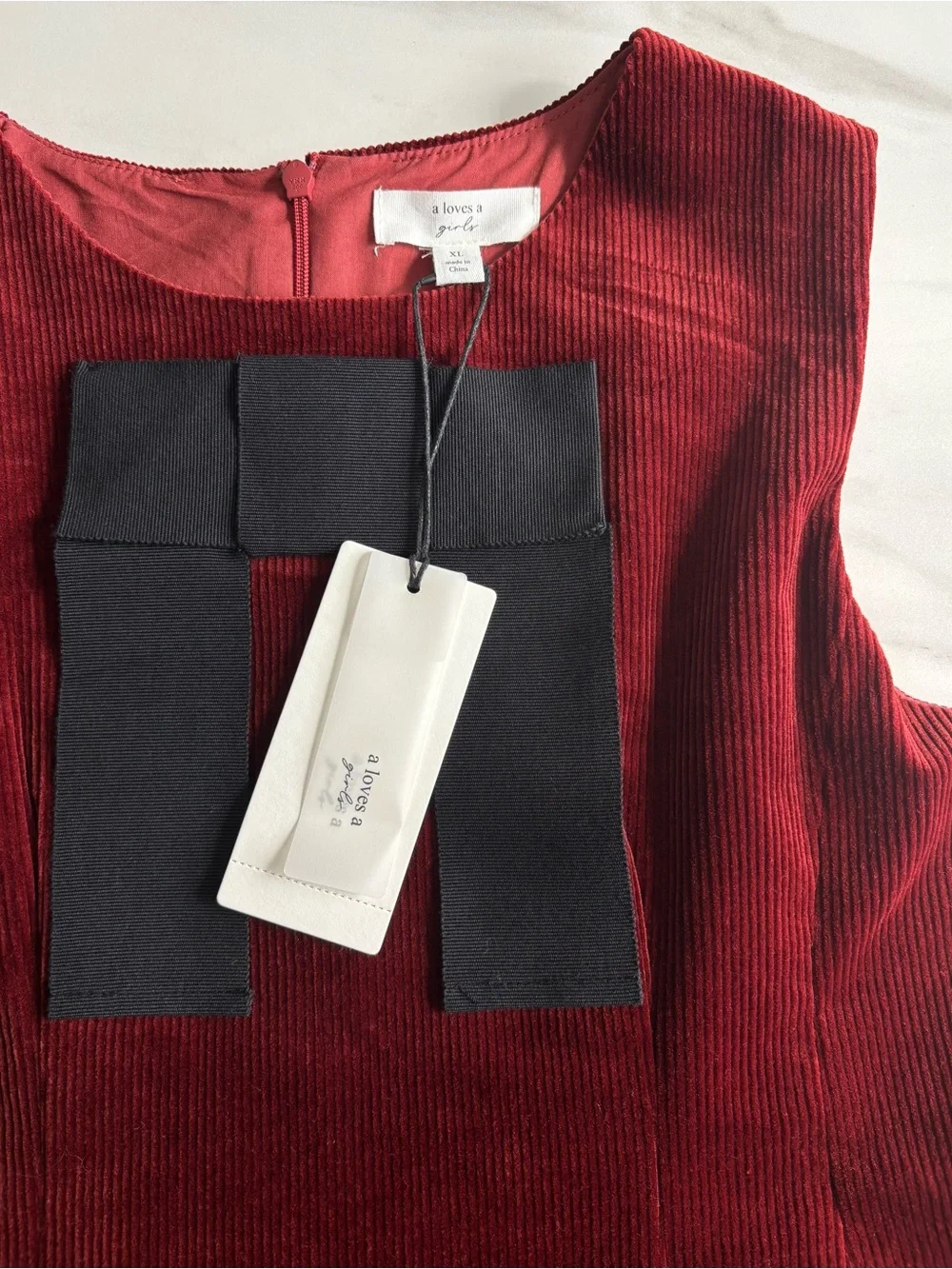 A Loves A Girls Red Corduroy Bow-Accent Dress Sz XL